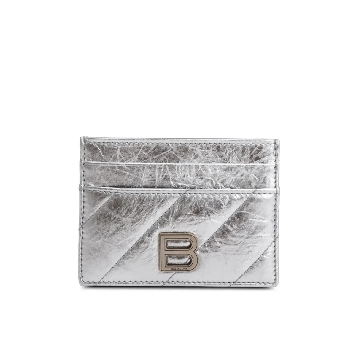 Silver Calfskin Quilted Crush Card Holder