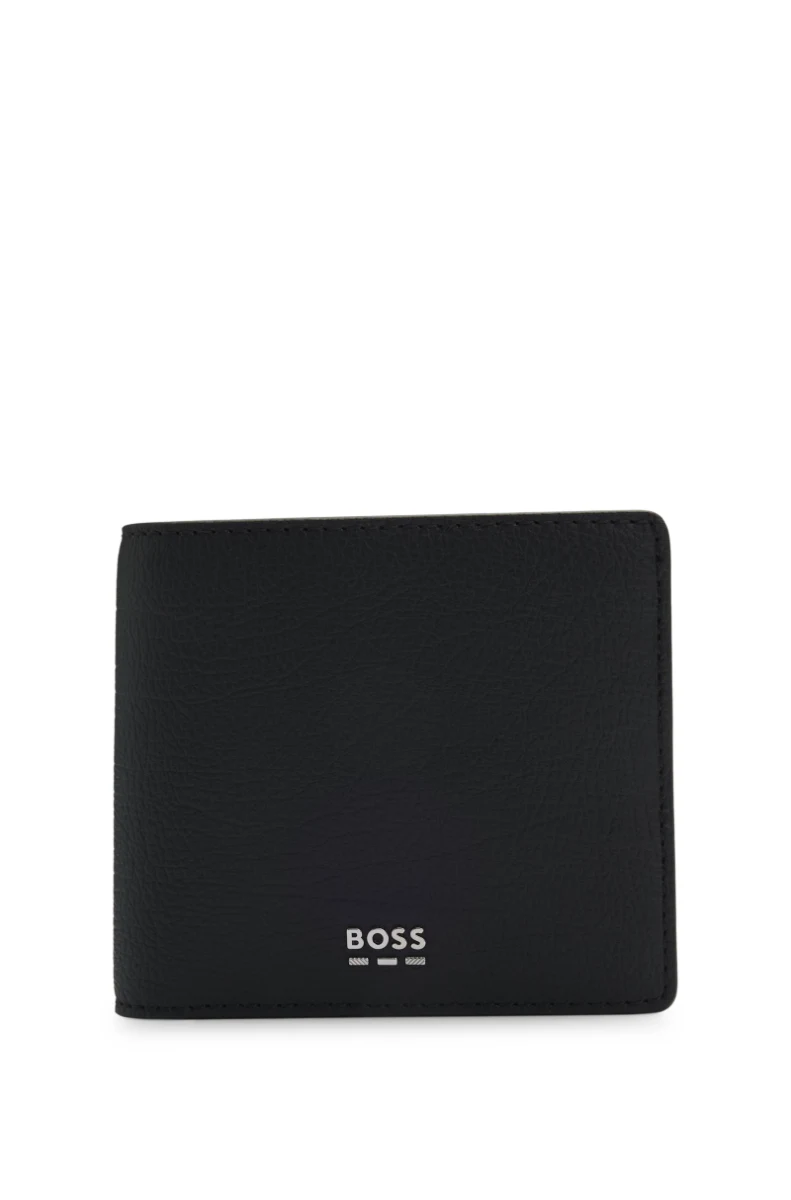 Billfold wallet with silver-tone logo and coin pocket