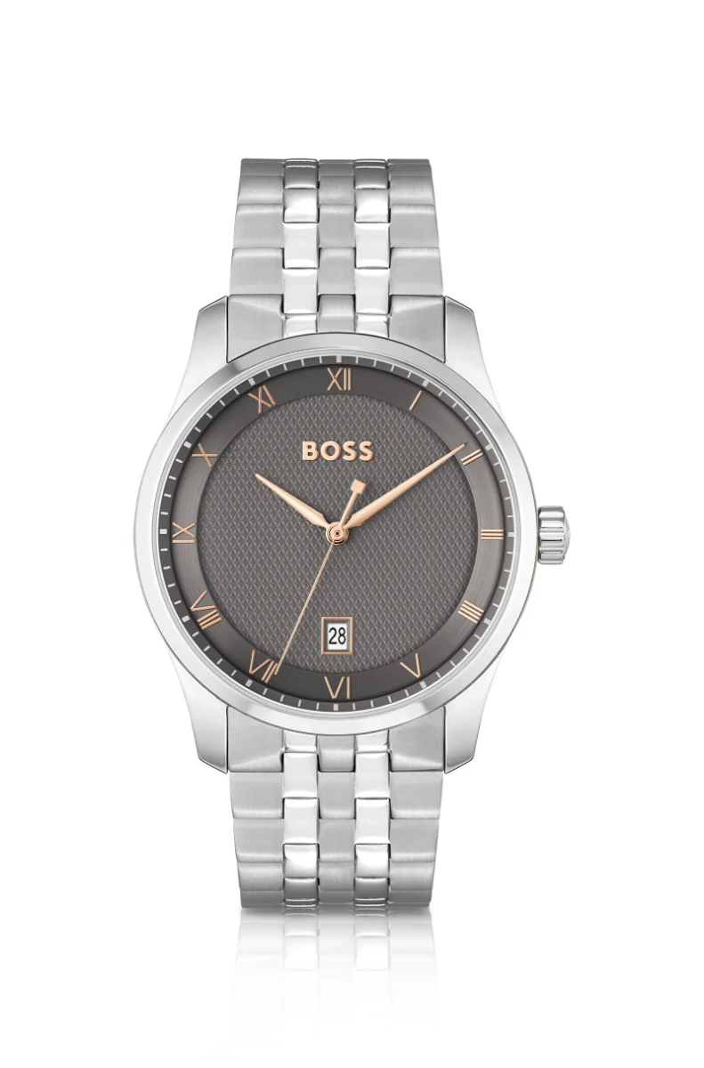 PRINCIPLE Link-bracelet watch with gray patterned dial