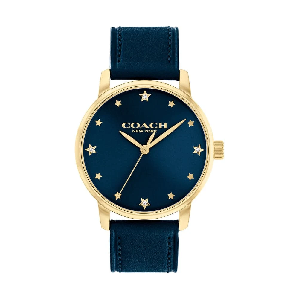 New York Blue Dial And Leather Strap Women Watch