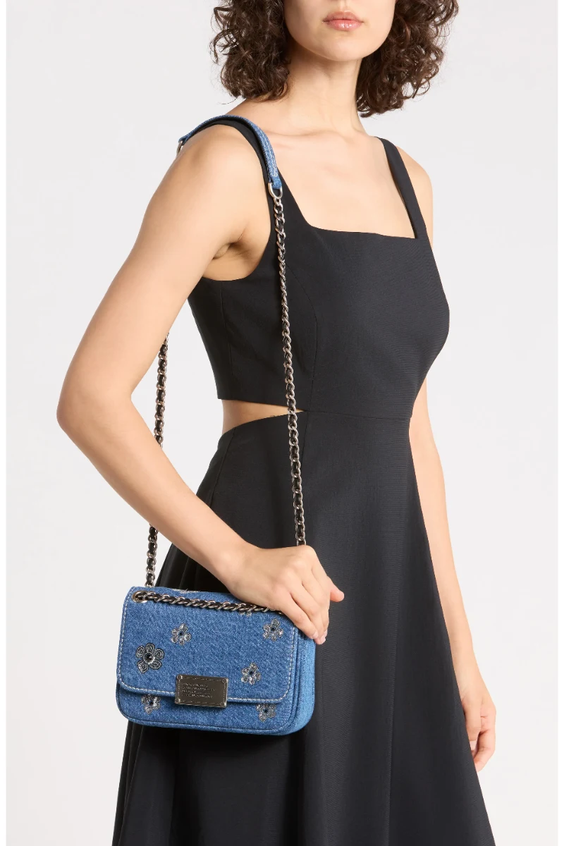 Small Daisy Sequin Denim Shoulder Bag