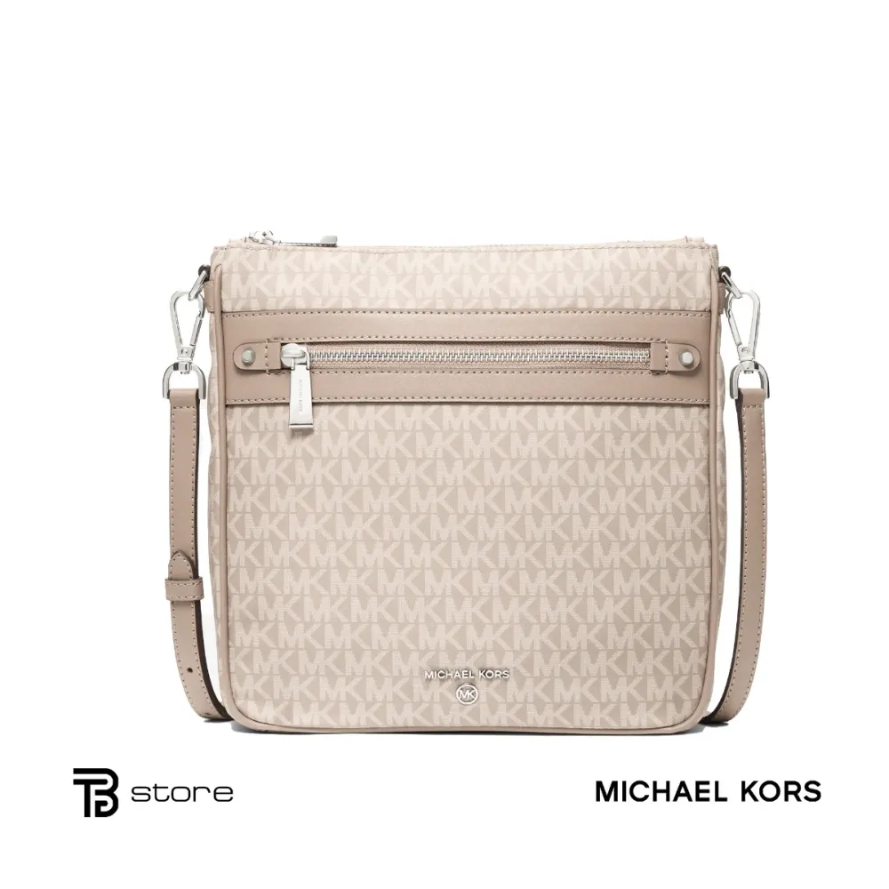 MICHAEL KORS Jet Set Large Logo Print Woven Crossbody Bag