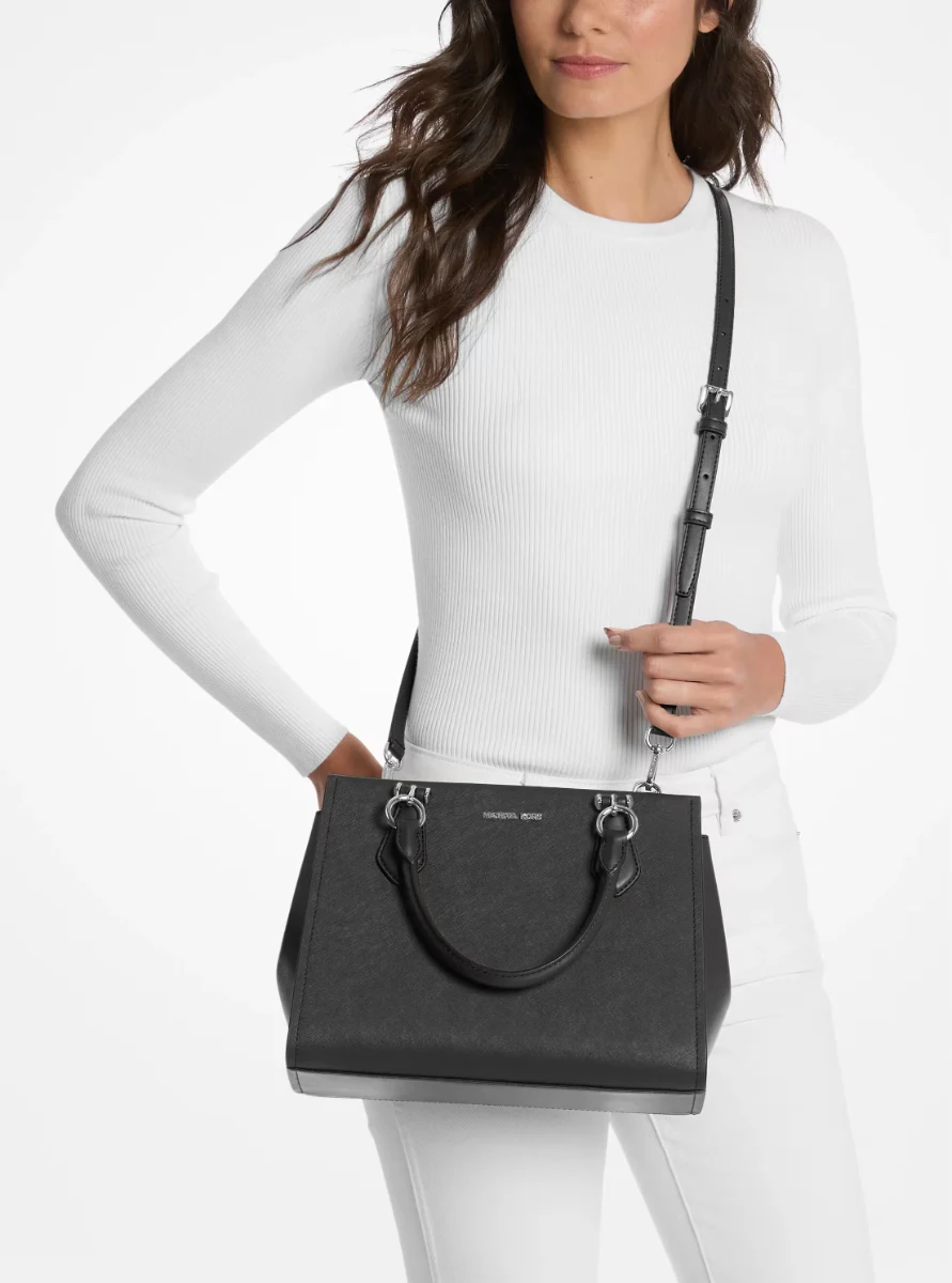 Marilyn Medium Saffiano Leather Satchel Silver